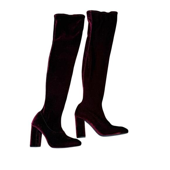 Zara velvet over the knee burgundy heeled boots EU 38 / US 7.5 - Picture 1 of 15